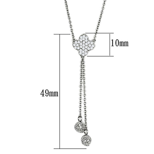 3W427 - Rhodium Brass Necklace with AAA Grade CZ in Clear