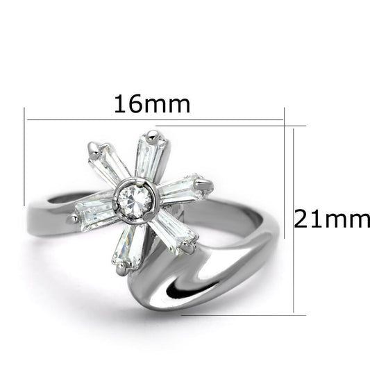 3W593 - Rhodium Brass Ring with AAA Grade CZ in Clear