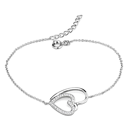 3W715 - Rhodium Brass Bracelet with AAA Grade CZ in Clear