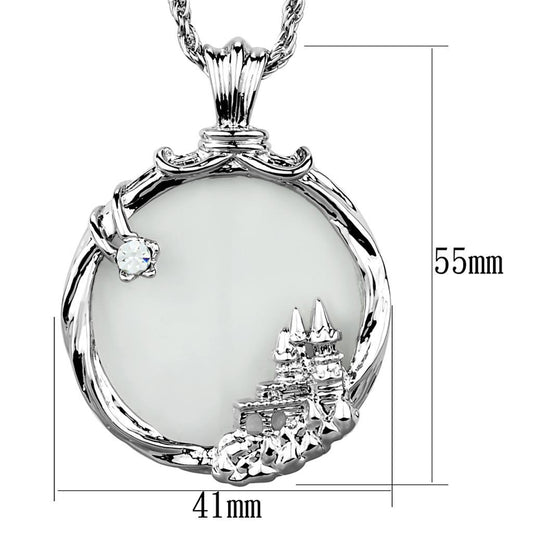 3W907 - Rhodium Brass Magnifier pendant with Top Grade Crystal in Clear