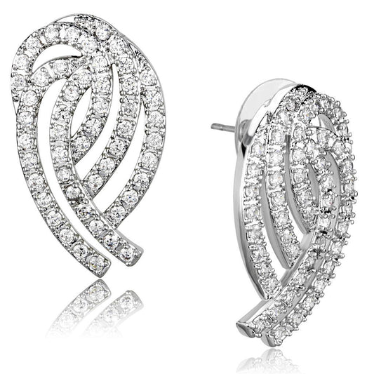 3W923 - Rhodium Brass Jewelry Sets with AAA Grade CZ in Clear