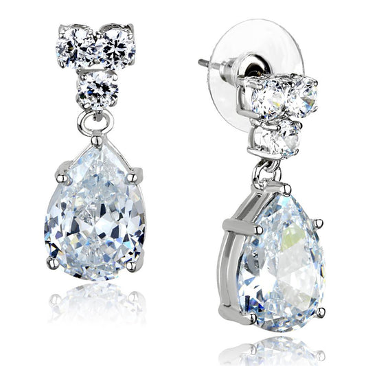 3W925 - Rhodium Brass Jewelry Sets with AAA Grade CZ in Clear