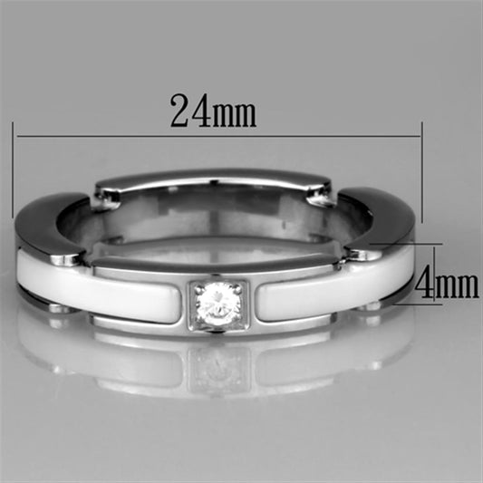 3W963 - High polished (no plating) Stainless Steel Ring with Ceramic in White