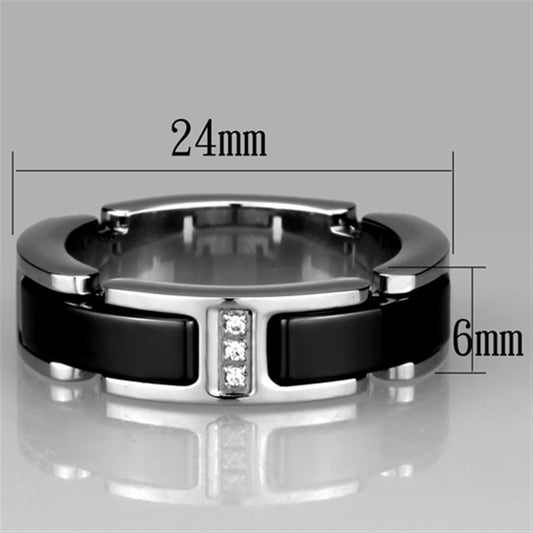 3W966 - High polished (no plating) Stainless Steel Ring with Ceramic in Jet