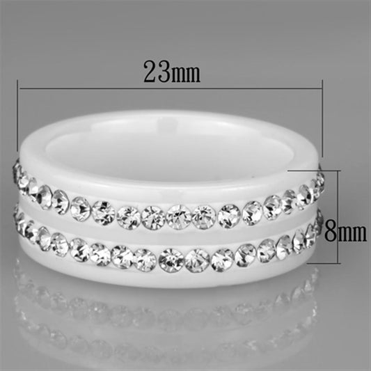 3W970 - High polished (no plating) Stainless Steel Ring with Ceramic in White