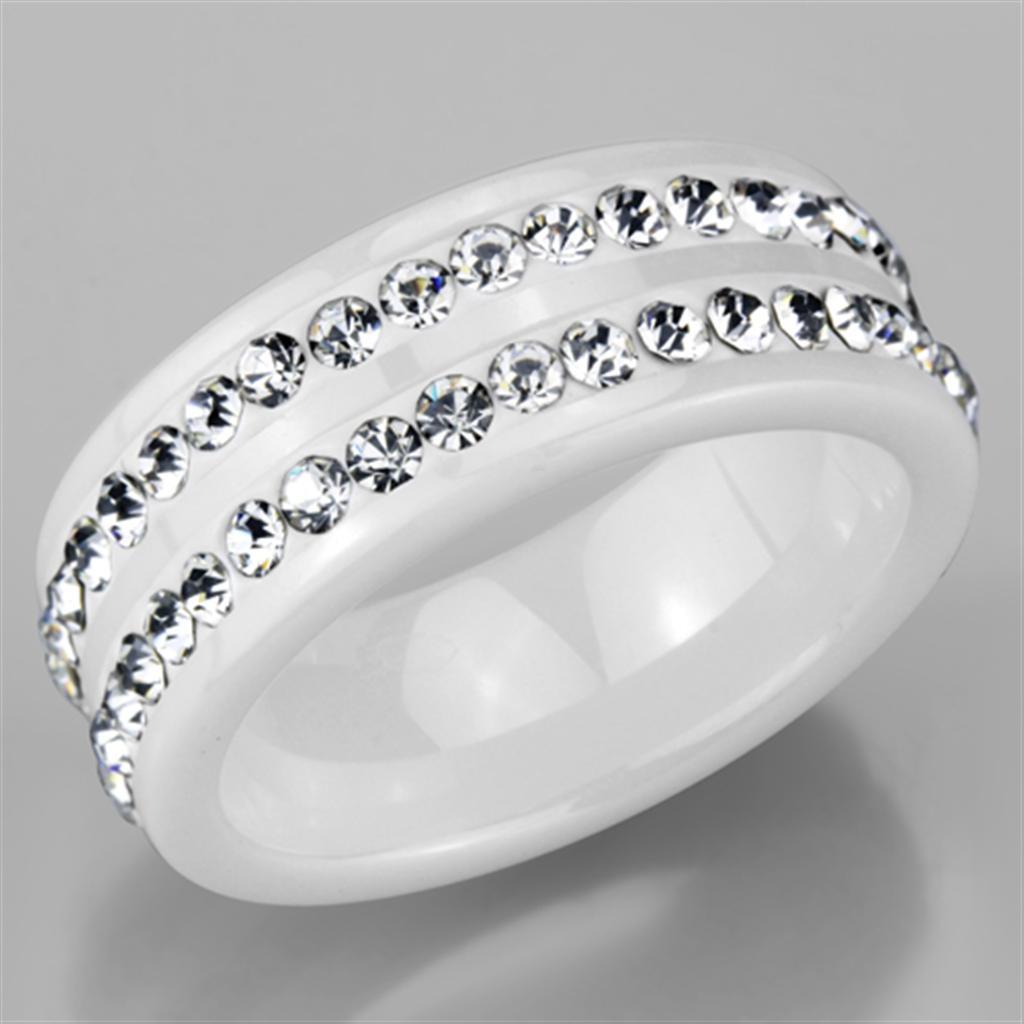 3W970 - High polished (no plating) Stainless Steel Ring with Ceramic in White