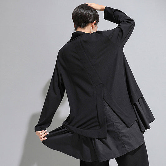 Women's Asymmetrical Ruffle Long Sleeve T-Shirt 2022