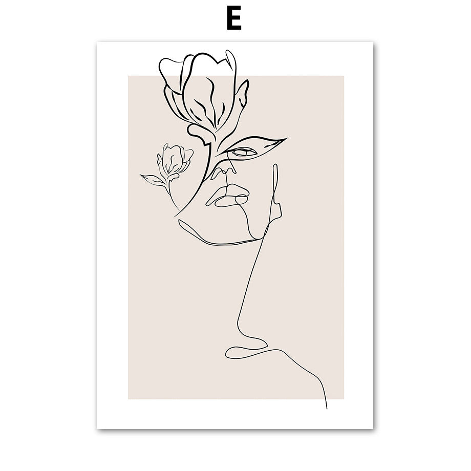 Abstract Female Wall Art Canvas Floral Line Drawing Nordic Poster