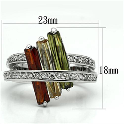 3W025 - Rhodium Brass Ring with AAA Grade CZ in Multi Color