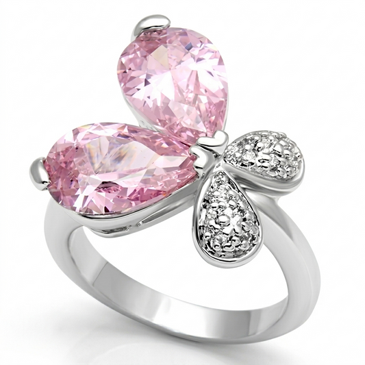 3W051 - Rhodium Brass Ring with AAA Grade CZ in Rose