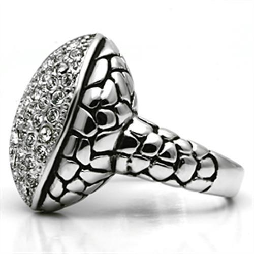 3W058 - Rhodium Brass Ring with Top Grade Crystal in Clear