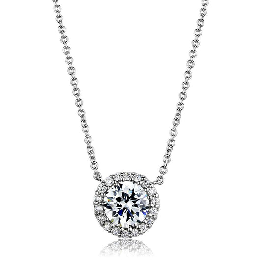 3W1027 - Rhodium Brass Chain Pendant with AAA Grade CZ in Clear