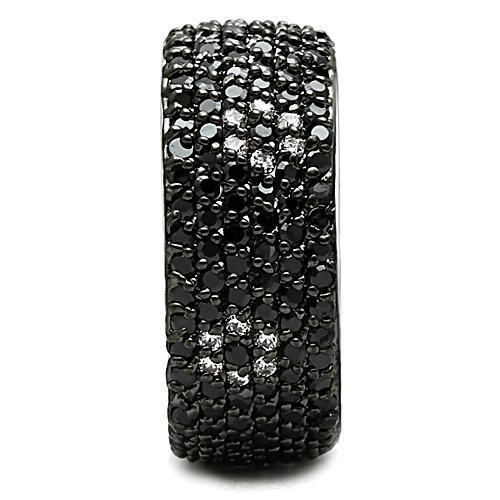 3W158 - Rhodium + Ruthenium Brass Ring with AAA Grade CZ in Jet