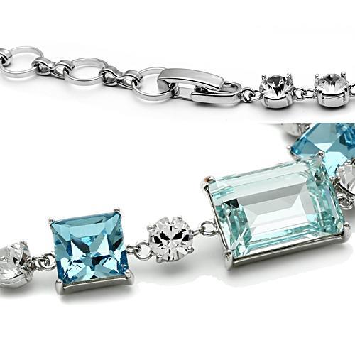 3W176 - Rhodium Brass Bracelet with Top Grade Crystal in Sea Blue