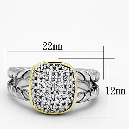 3W322 - Reverse Two-Tone Brass Ring with AAA Grade CZ in Clear