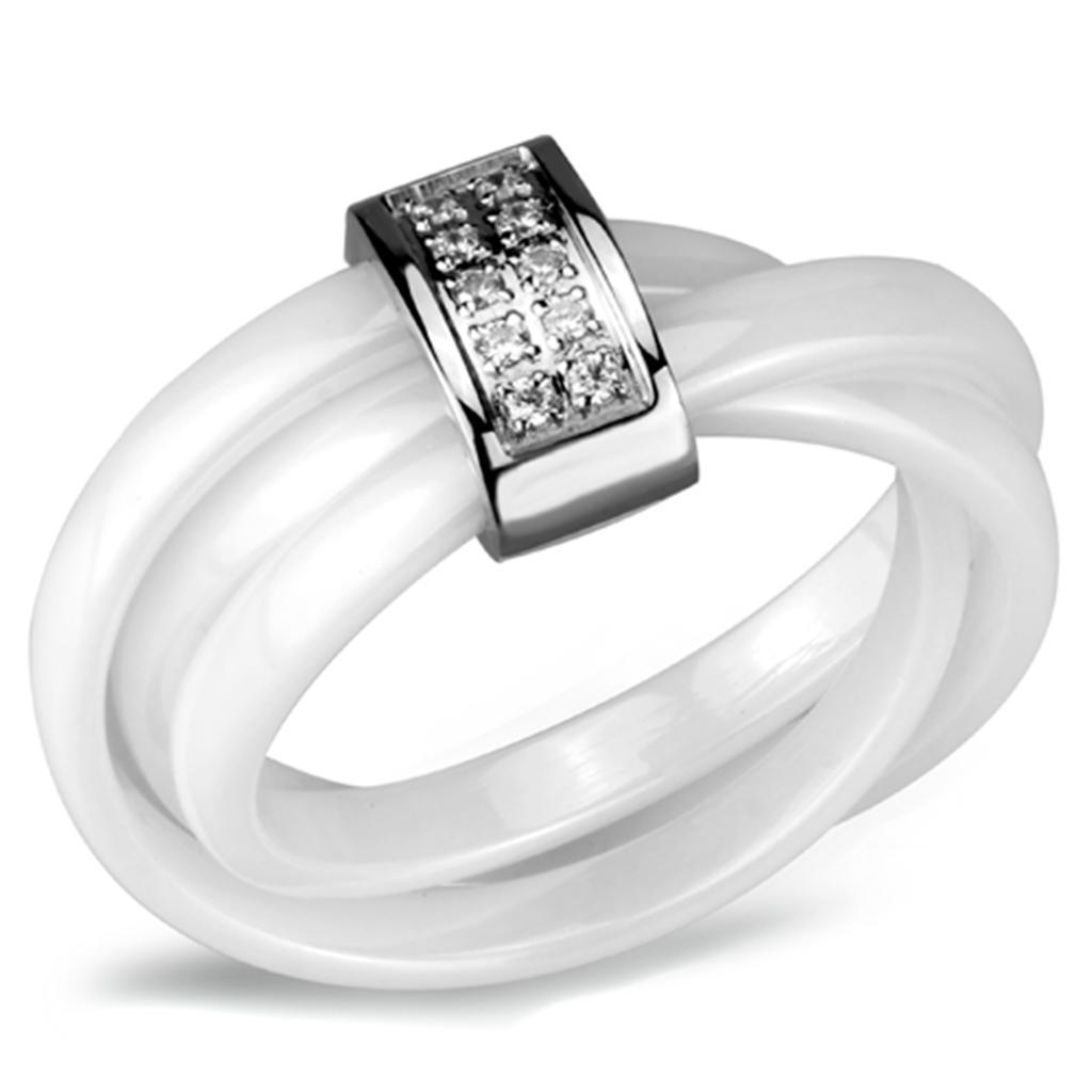3W951 - High polished (no plating) Stainless Steel Ring with Ceramic in White