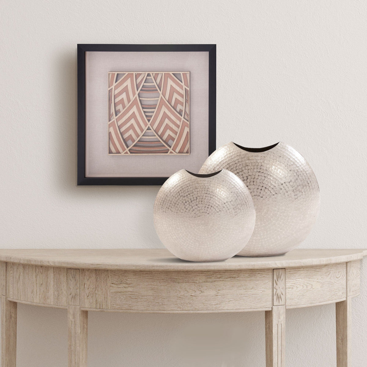 14" Silver Hammered Round Aluminum Table Vase