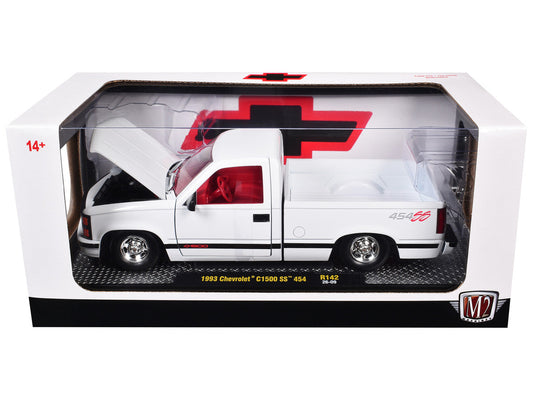 1993 Chevrolet C1500 SS 454 Pickup Truck White with Red Interior Limited Edition to 9600 pieces Worldwide 1/24 Diecast Model Car by M2 Machines