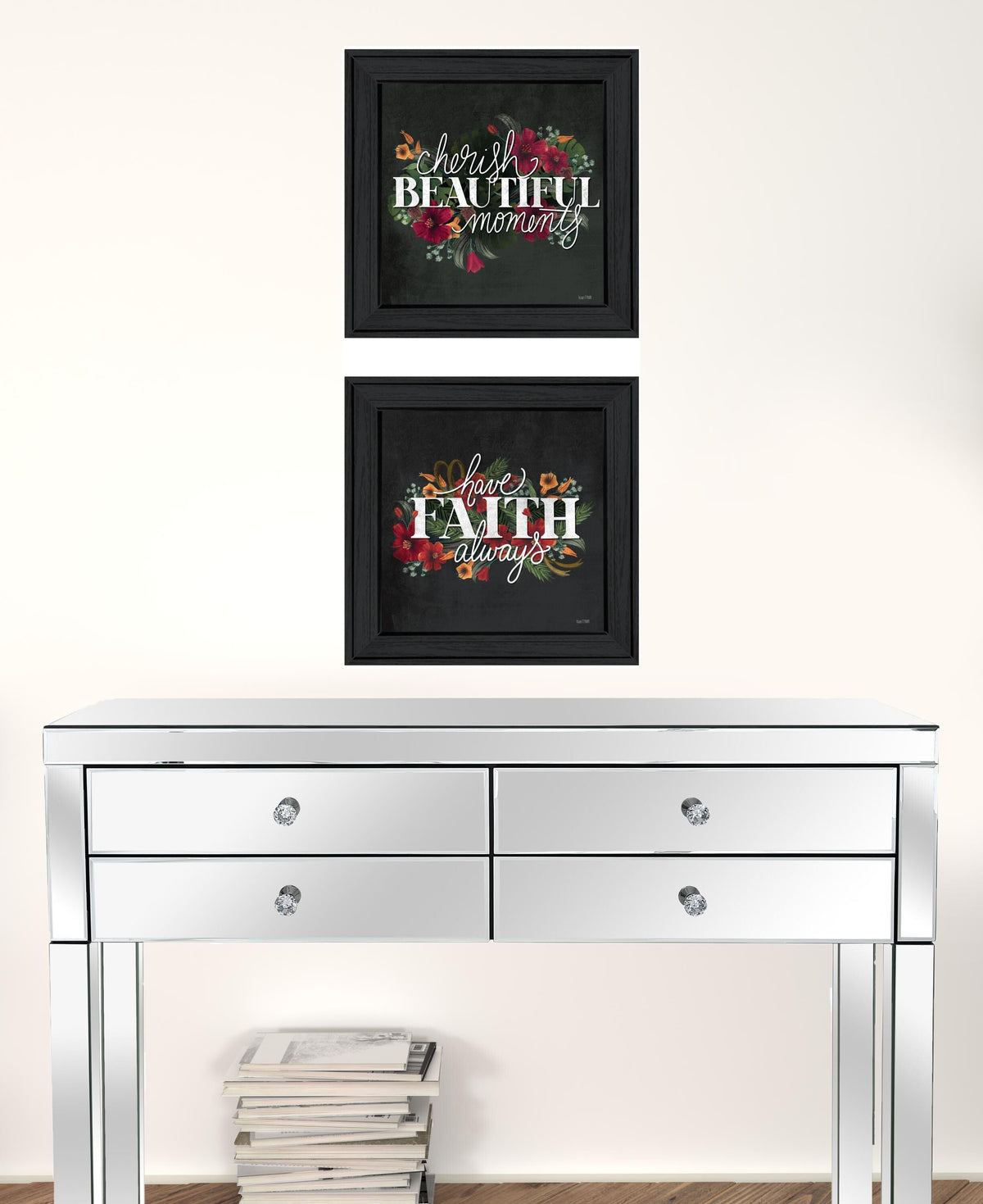 Set Of Two Cherish and Have Faith 1 Black Framed Print Wall Art