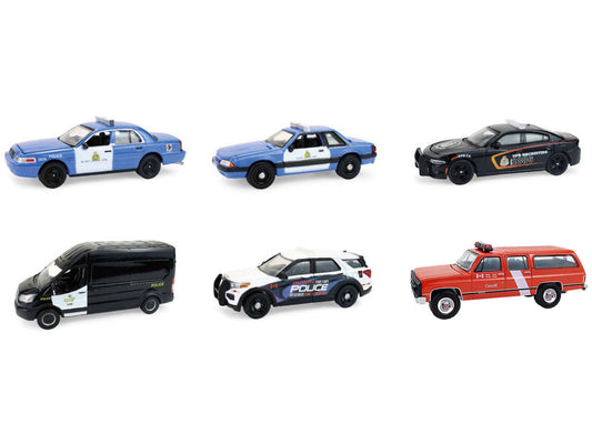 "Hot Pursuit - Canada Special Edition" Set of 6 Police Cars 1/64 Diecast Model Cars by Greenlight