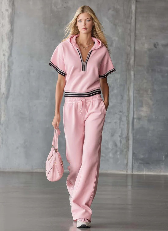 2026 New Color Blocking Casual Sports Hooded Two-piece Set