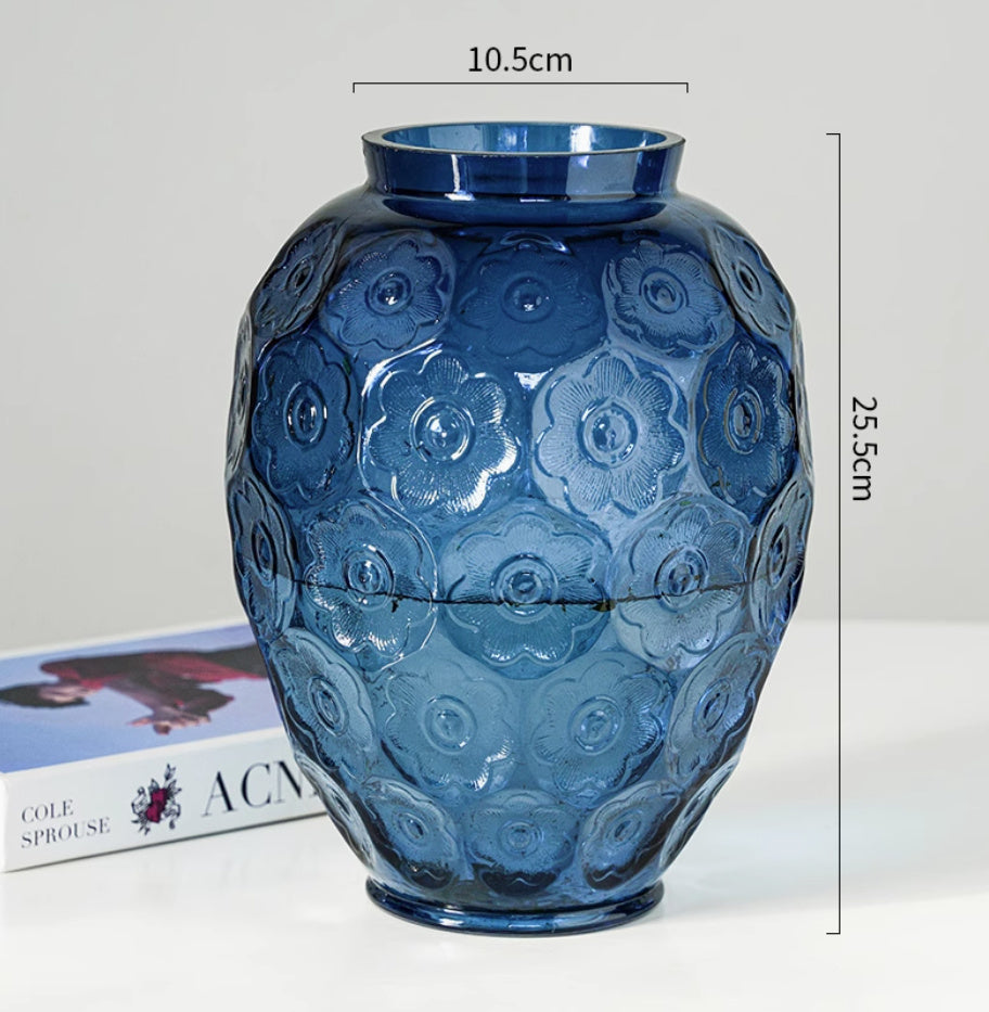 Embossed Crystal Glass Silver Lotus Vase
