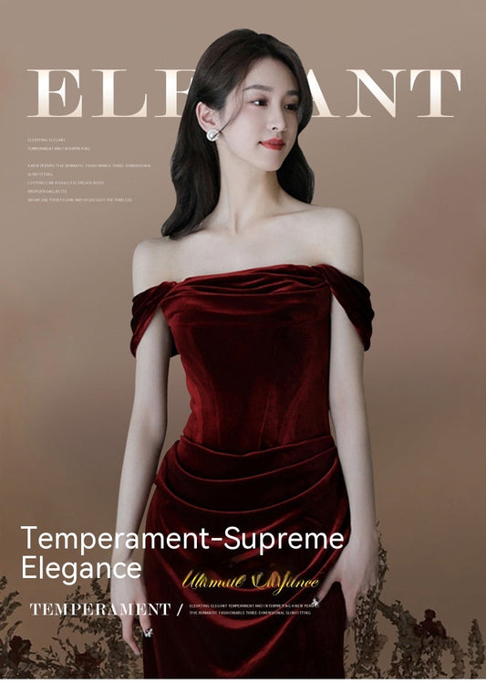 Velvet Niche Fishtail Bride Wedding Engagement Dress