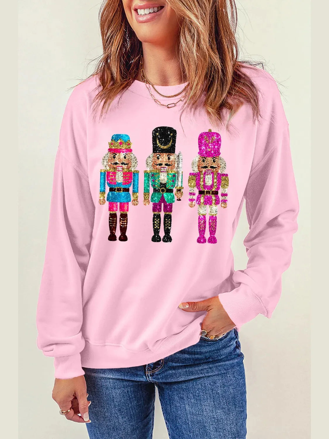 Nutcracker Graphic Round Neck Long Sleeve Sweatshirt