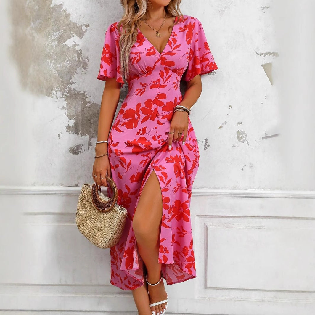 Women's V-neck Casual Temperament Long Dress