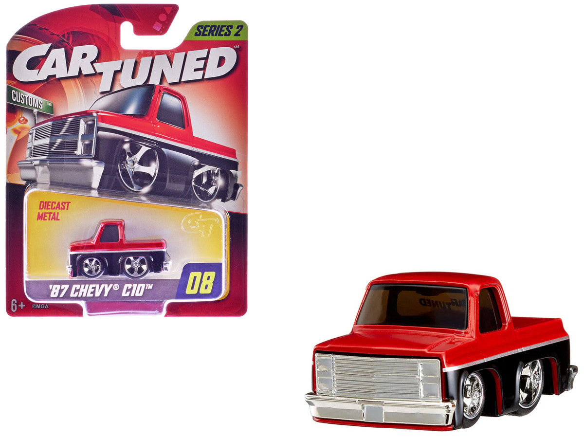 1987 Chevrolet C10 Pickup Truck Red Metallic and Black "Customs" Series 2 Diecast Model Car by CarTuned