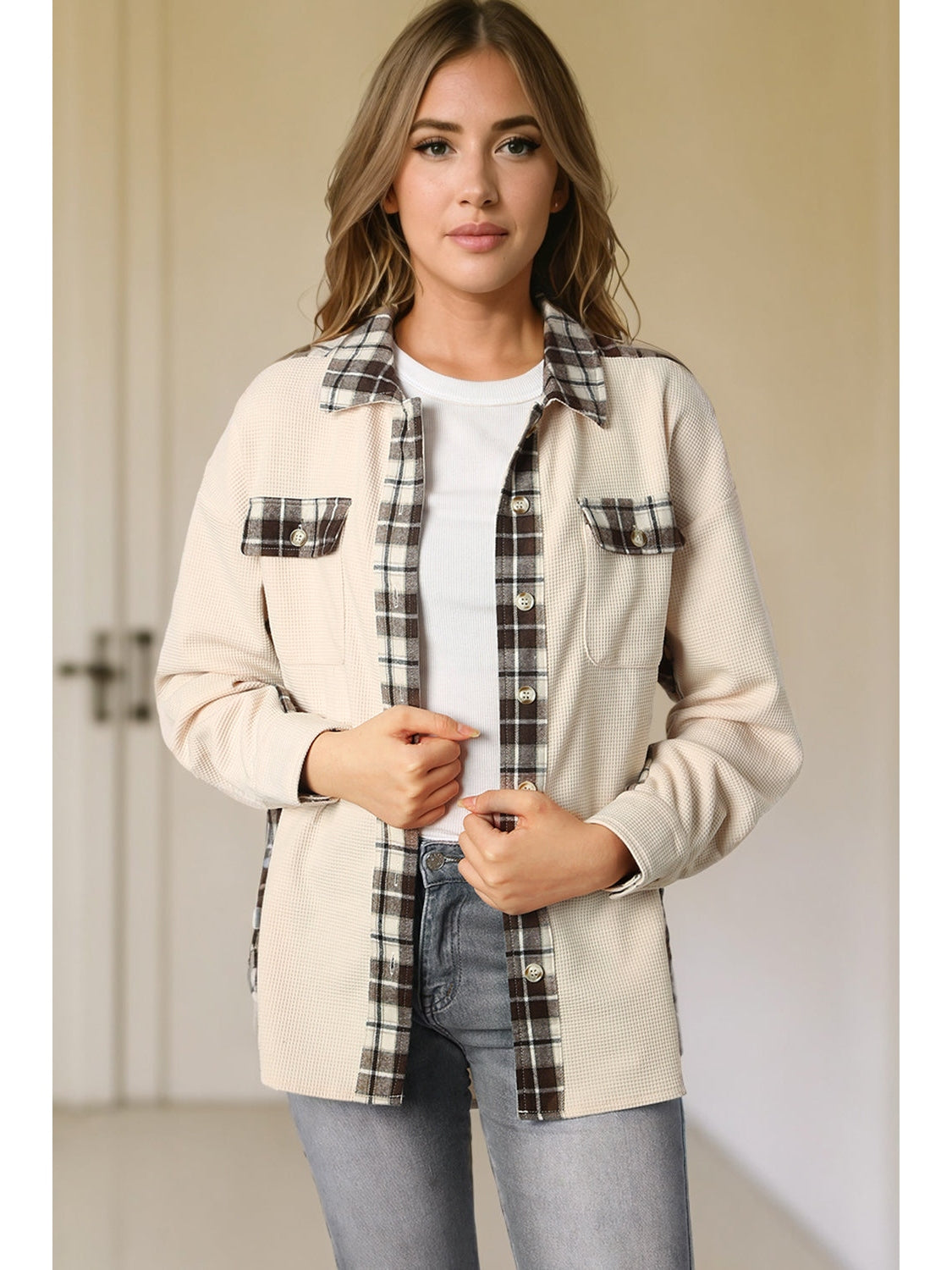 Plaid Button Down Collared Jacket