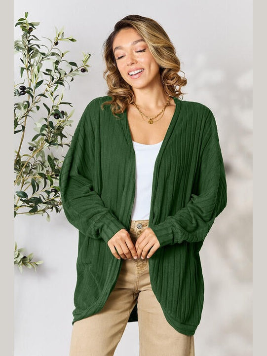 Women Basic Full Size Ribbed Cocoon Cardigan Sweater