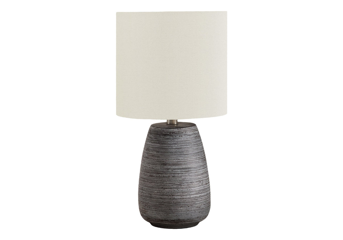 19" Gray Ceramic Round Table Lamp With Ivory Drum Shade