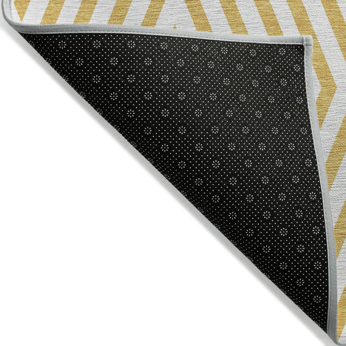 3' X 5' Gold and White Geometric Washable Non Skid Indoor Outdoor Area Rug