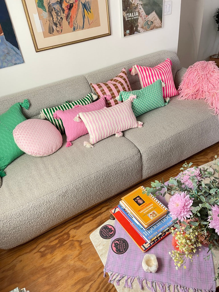 Santiago Grid Pillow - Baby Pink & Umber - 18"x18"