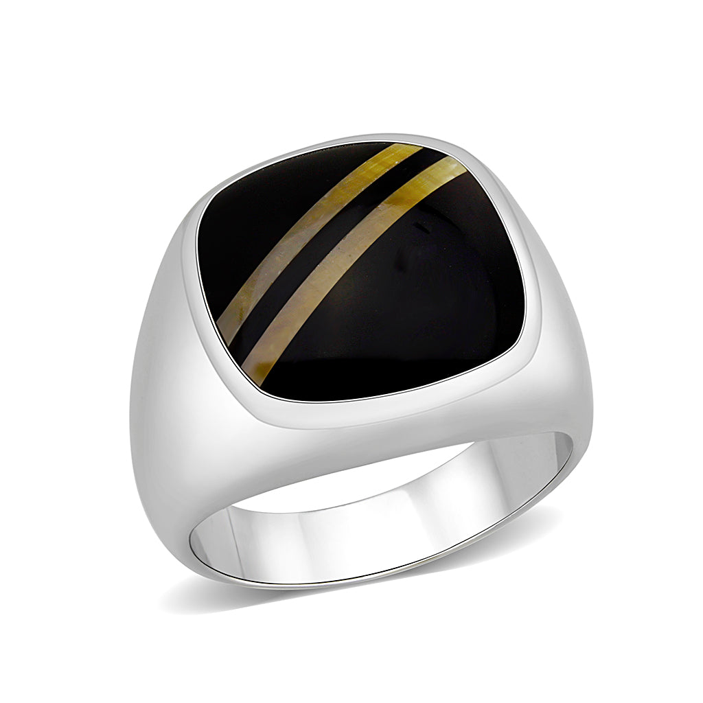 LO5M019- Brass Ring with Epoxy in Jet Rhodium Plated