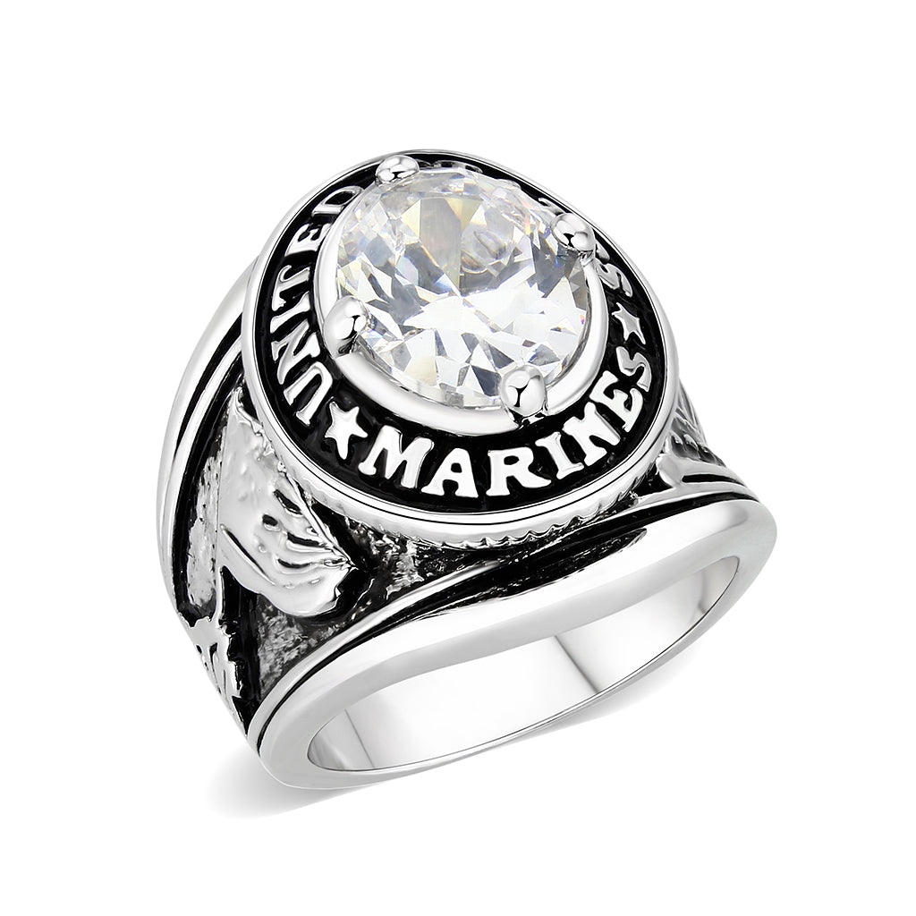 LO5M071 - Rhodium Plated Brass Ring with CZ Clear
