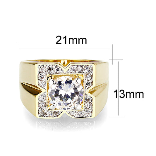 LO5M087 - Ion Gold Plating Brass Ring with AAA Grade CZ in Clear