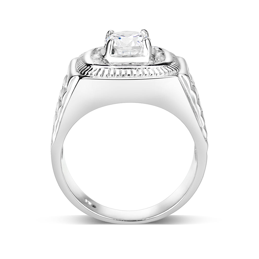 LO5S163- Sterling Silver Ring with Clear CZ High Polished(No Plated)