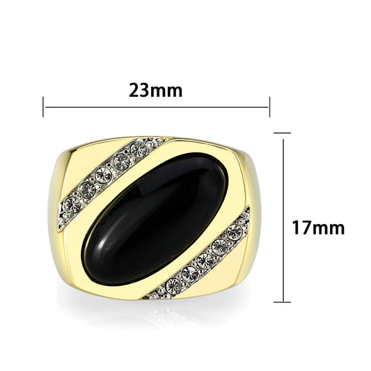 LO5M183-Ion Gold Plated Brass Ring with Black Onyx
