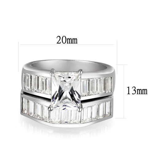 LO5S059- Sterling Silver Ring with CZ In Clear High Polished( NO Plating)