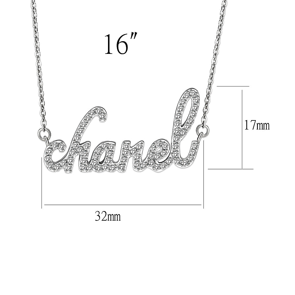 LO5W117- Brass Pendant With 16" Chain with Clear Crystal Glass In Rhodium Plated