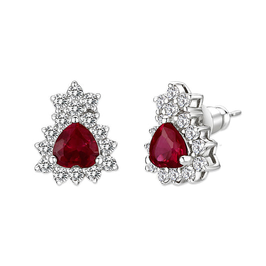 LO5S127 - Sterling Silver Earrings With CZ Red In High Polished( No Plated)