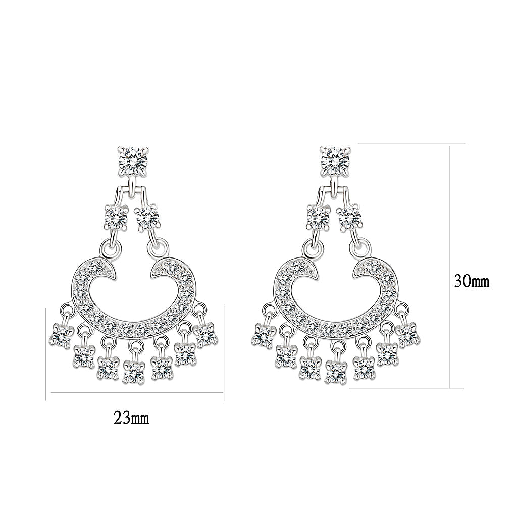 LO5S128 - Sterling Silver Earrings With CZ Clear In High Polished( No Plated)