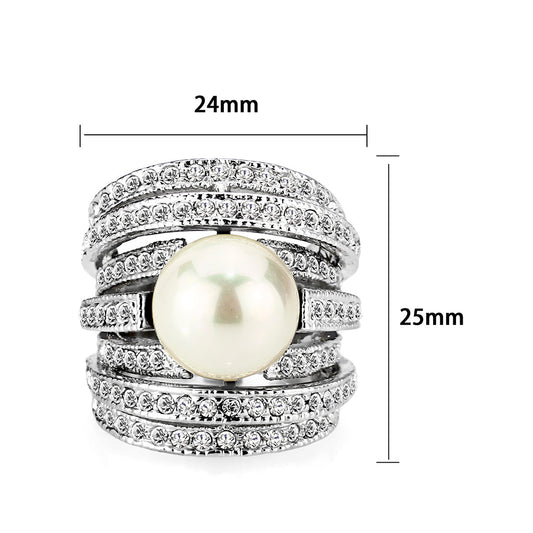 LO5W242- Brass Ring With Pearl in White Rhodium Plated