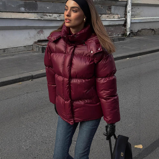 Women's Clothing Graceful Stand Collar Hooded Cotton Jacket