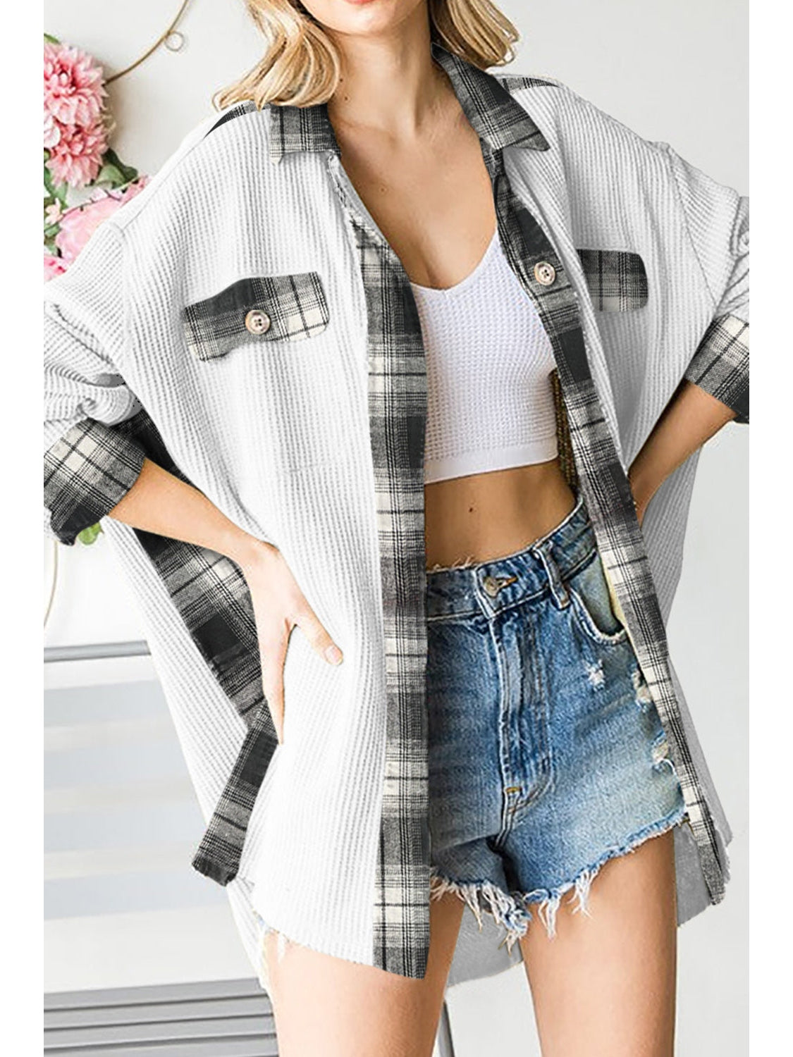 Plaid Button Down Collared Jacket