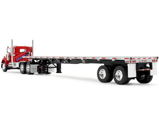 White Western Star 4900 Day Cab with 48ā Utility Flatbed Trailer Viper Red 1/64 Diecast Model by DCP/First Gear