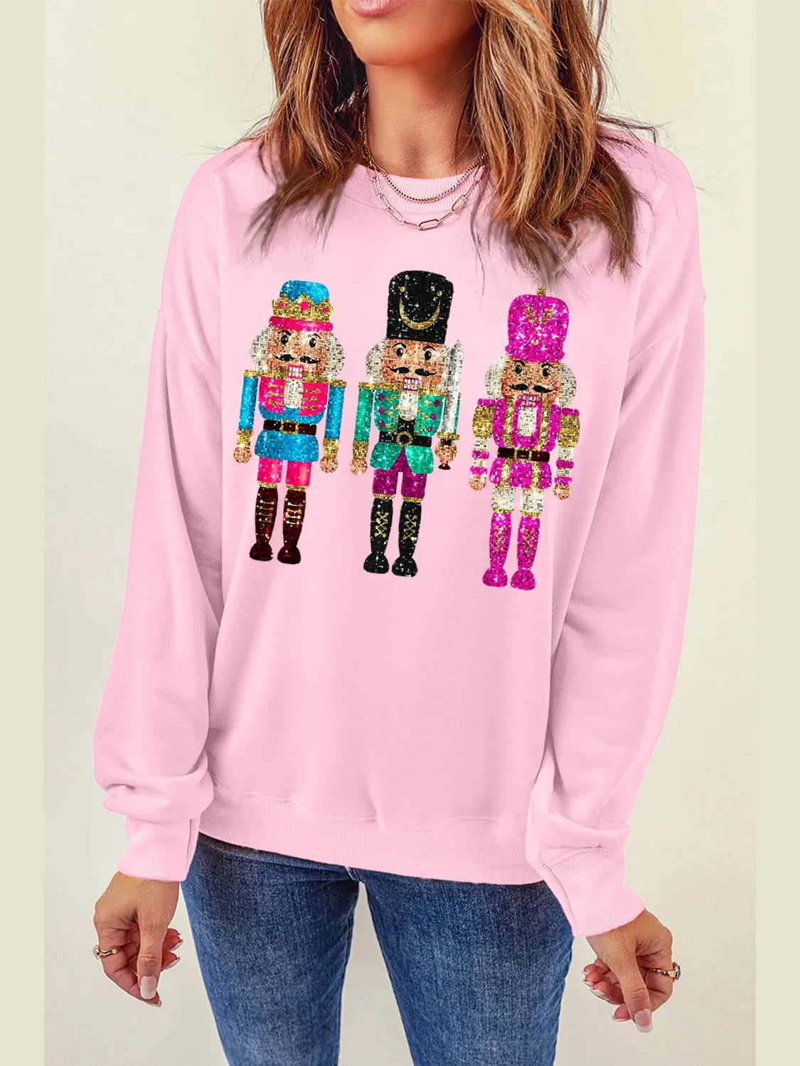 Nutcracker Graphic Round Neck Long Sleeve Sweatshirt