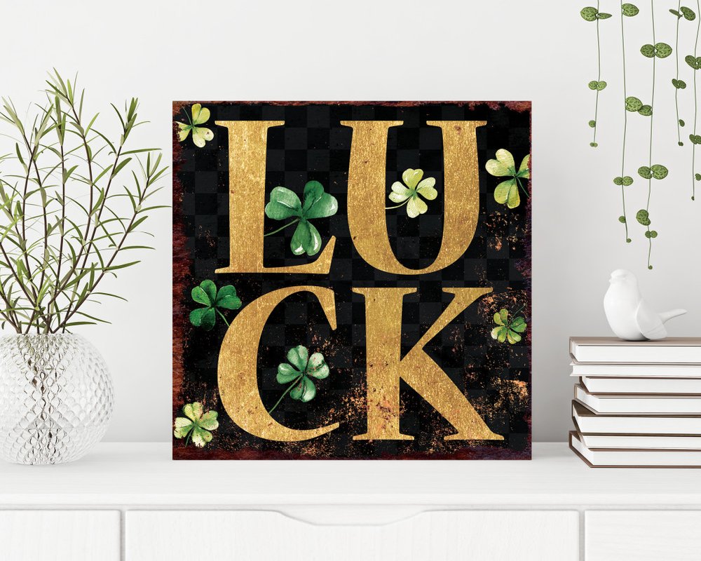 12" X 12" Black Green And Gold St Patrick's Day Floral Luck Canvas Square Wall Decor